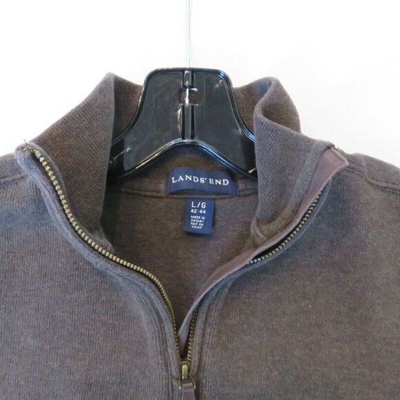 Lands End Pullover Sweater Men's Size Large Brown 1/4 Zip Heavyweight Cotton - Picture 3 of 7